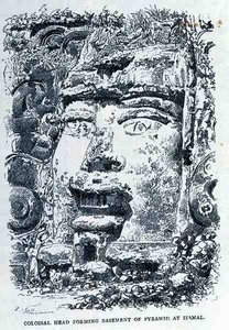 Colossal Head Forming Base of Pyramid at Izamal, from The Ancient Cities of the New World, by Claude-Joseph-Desire Charnay, pub. 1887 by P. after Sellier